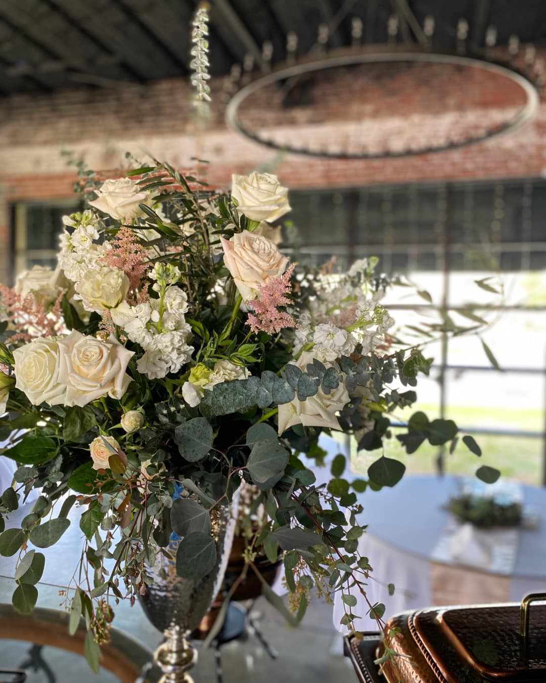 white and blush flower arrangement