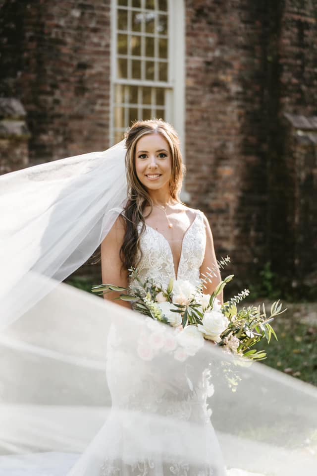bride with flowy veil