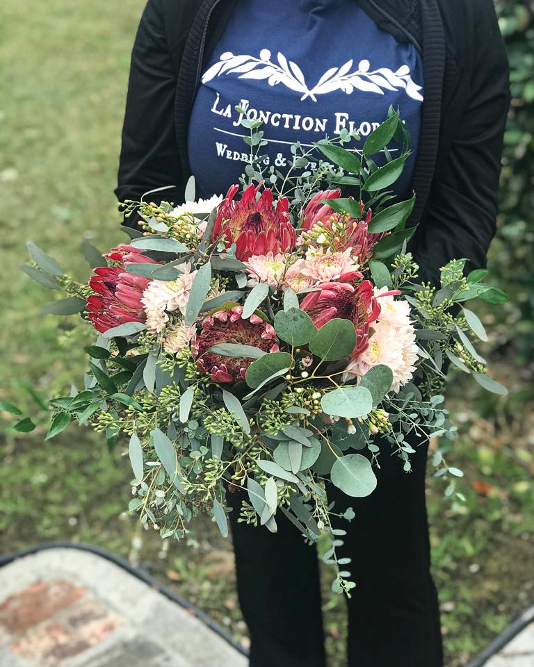 wedding bouquet with protea